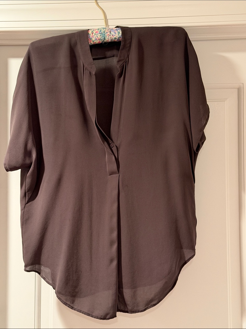 Vince Dark Grey Short-Sleeve Silk Blouse, size M